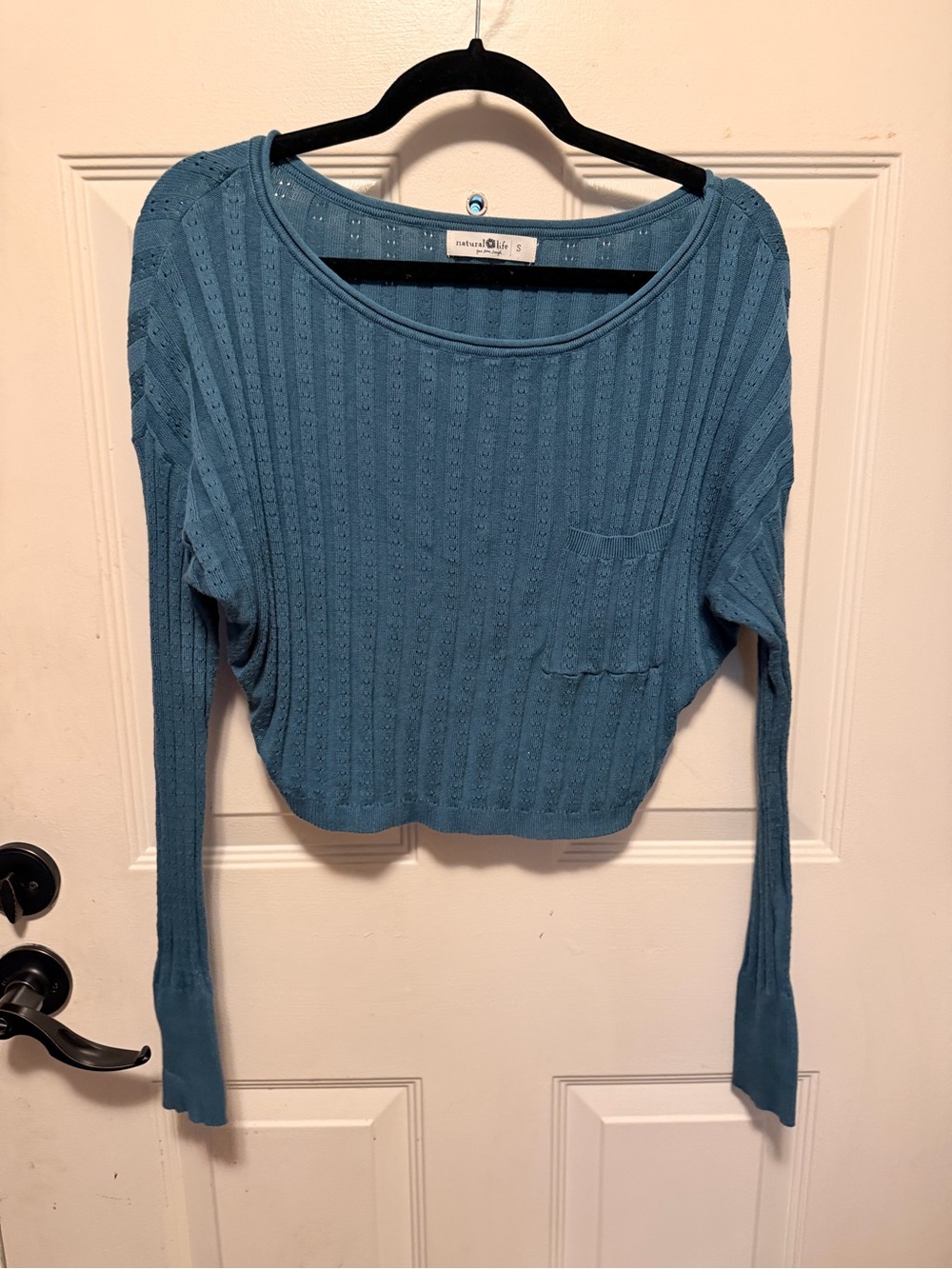NATURAL LIFE Teal Blue Ribbed Long-Sleeve Crop Top